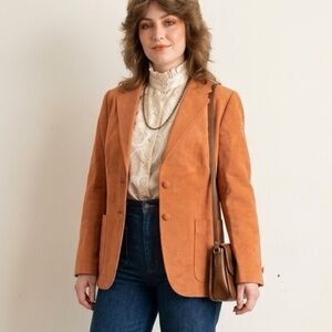 Vtg 70s Vincent Kari Ultrasuede Blazer Suede Jacket in Salmon Union Made In USA